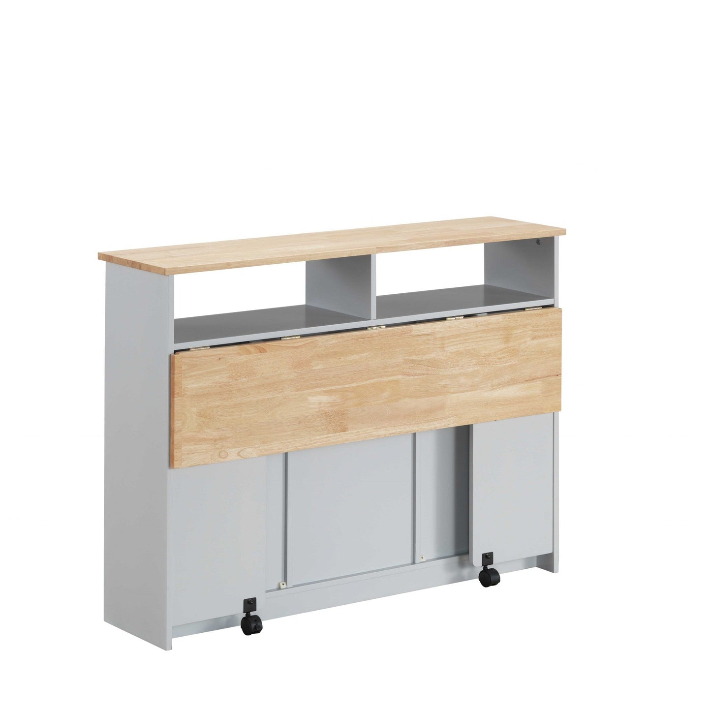 HomeRoots 23" x 47" x 37" Wood Casters Kitchen Cart in Natural and Gray Finish