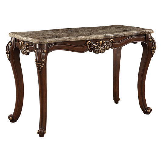 HomeRoots 23" x 56" x 37" Wood and Marble Sofa Table in Walnut Finish