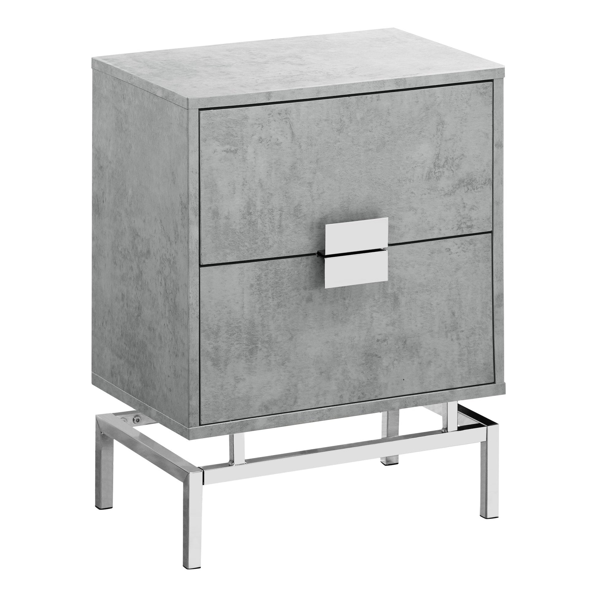 HomeRoots 23.5" Particle Board and Chrome Metal Accent Table With Grey Cement Finish