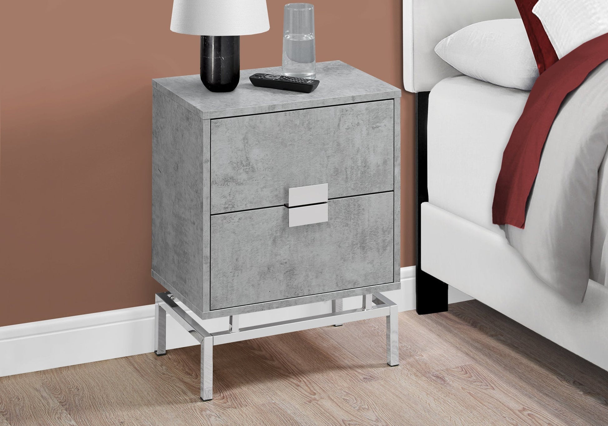 HomeRoots 23.5" Particle Board and Chrome Metal Accent Table With Grey Cement Finish