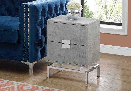 HomeRoots 23.5" Particle Board and Chrome Metal Accent Table With Grey Cement Finish