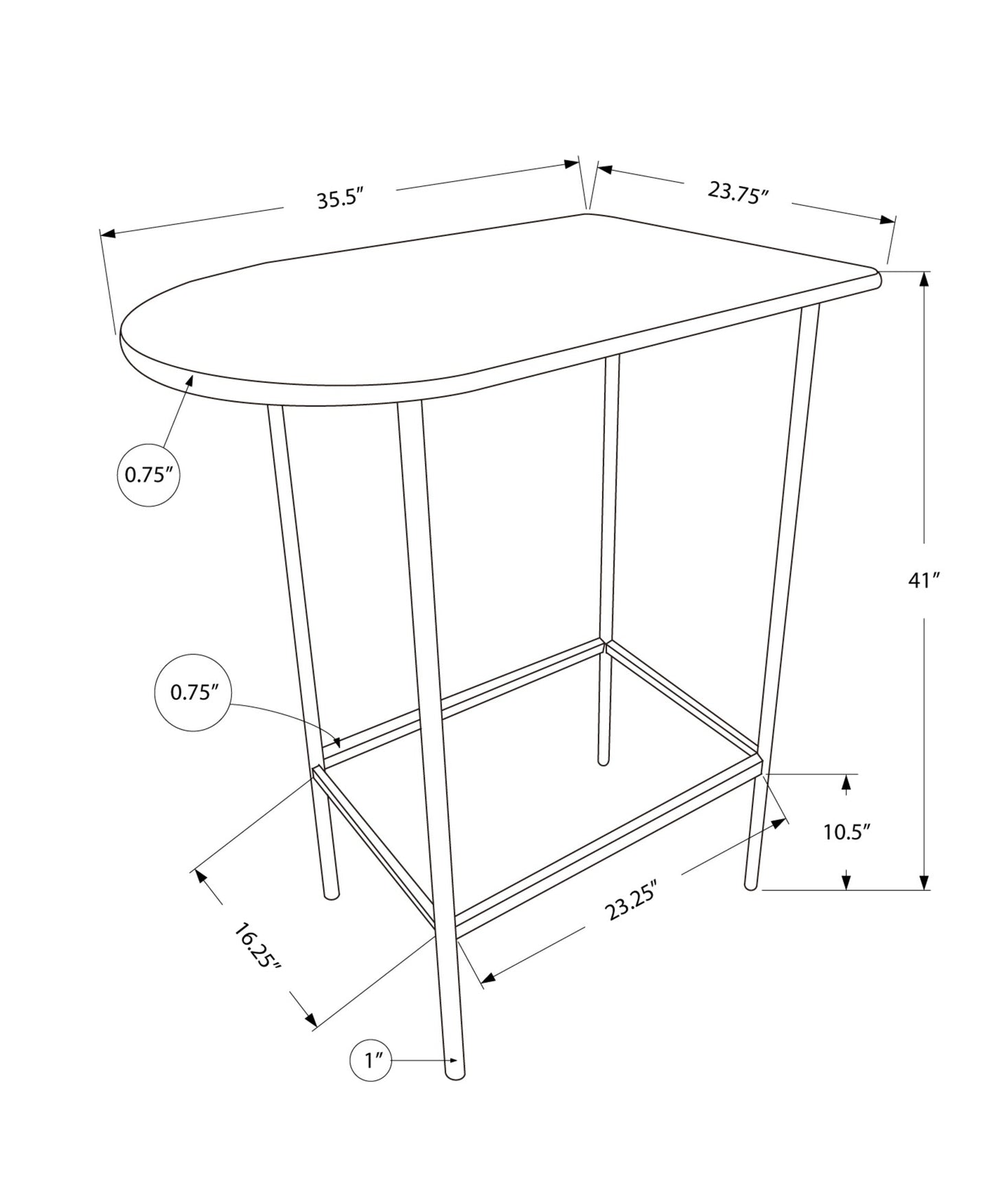 HomeRoots 23.75" x 35.5" x 41" Black Silver Mdf Metal Home Bar