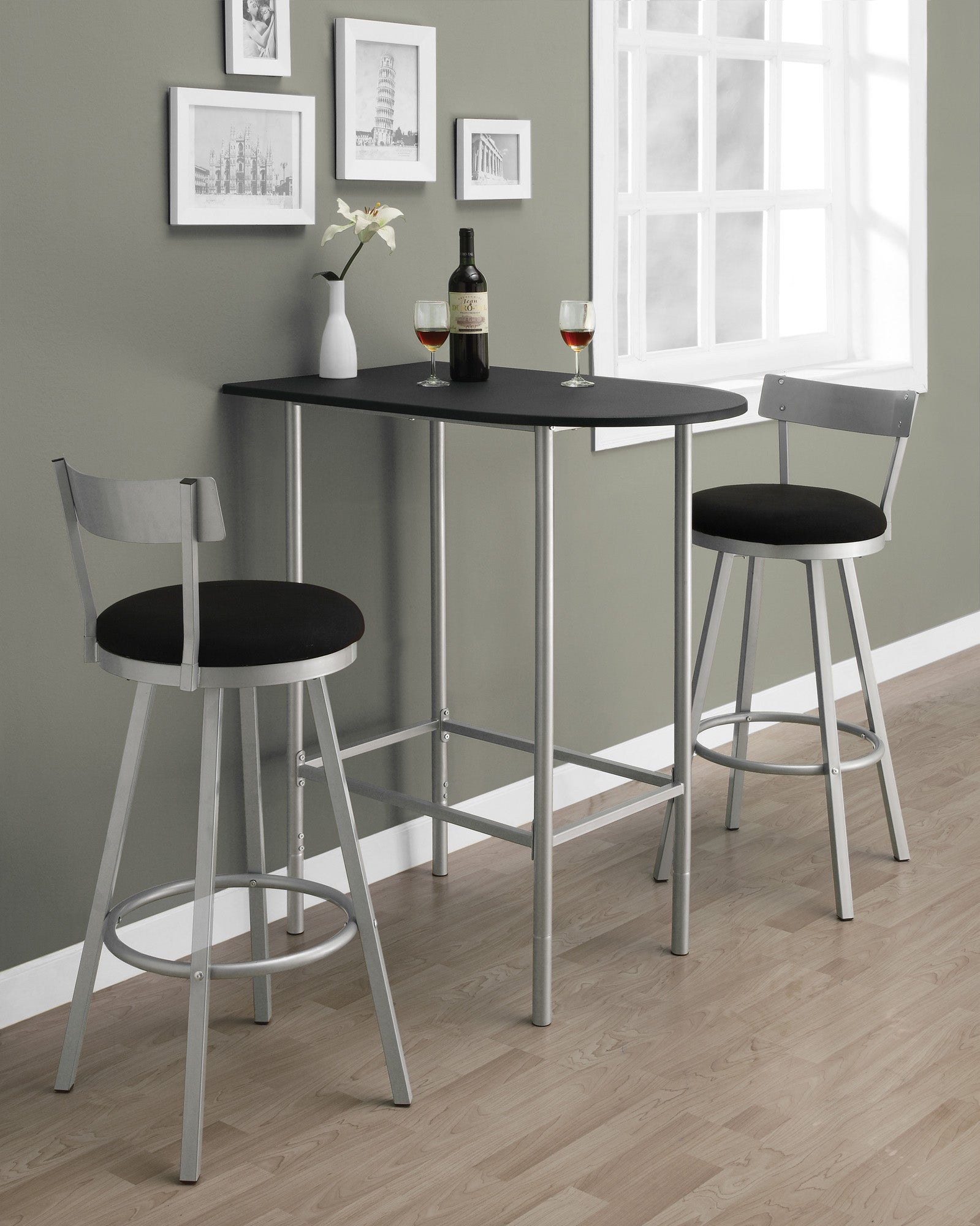 HomeRoots 23.75" x 35.5" x 41" Black Silver Mdf Metal Home Bar