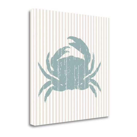 HomeRoots 24" Aqua Crab Tan Striped Background Giclee Wrap Canvas Wall Art