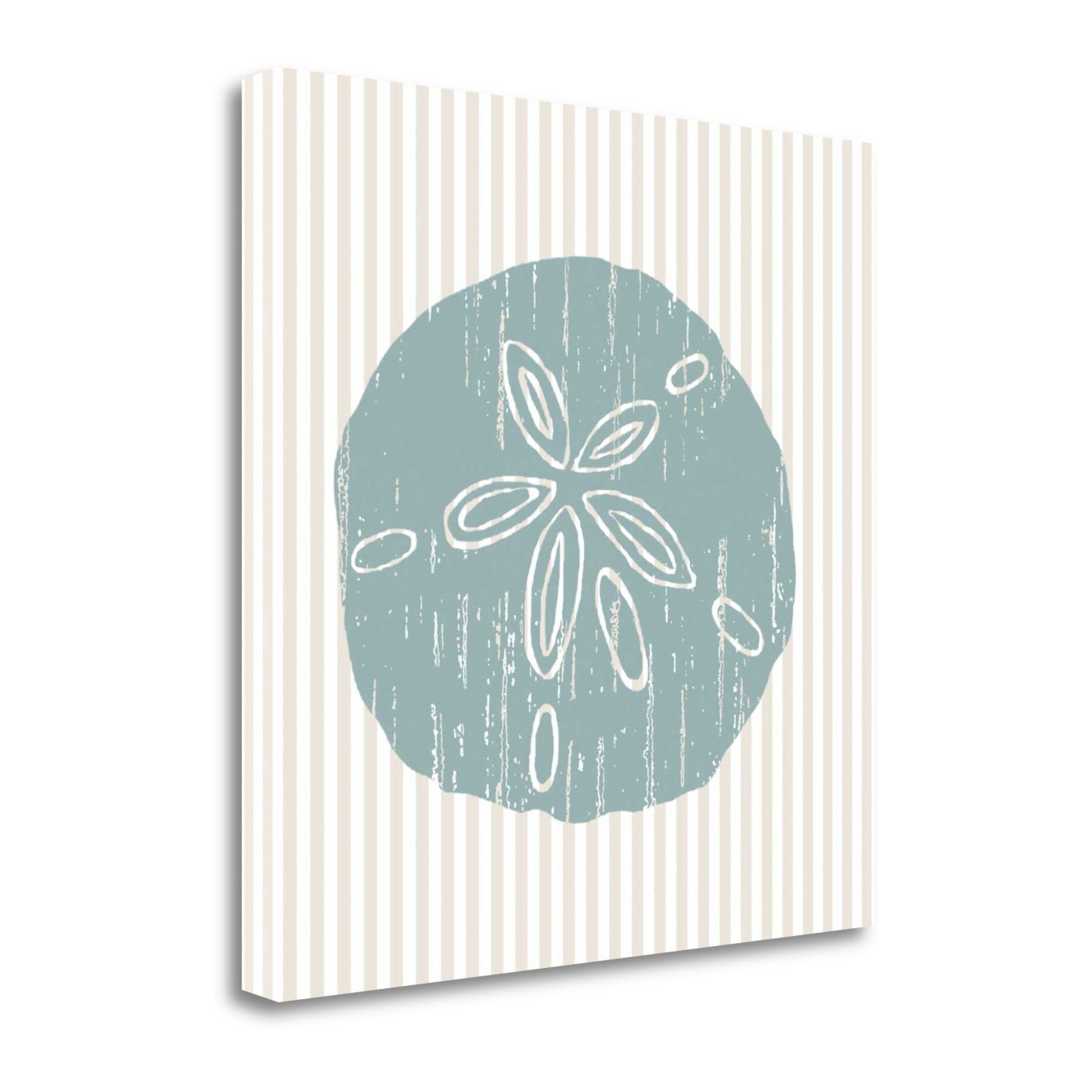 HomeRoots 24" Aqua Sandollar Tan Striped Background Giclee Wrap Canvas Wall Art