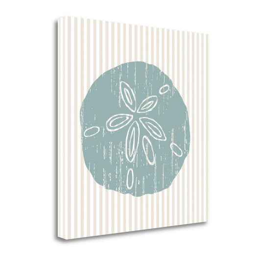 HomeRoots 24" Aqua Sandollar Tan Striped Background Giclee Wrap Canvas Wall Art