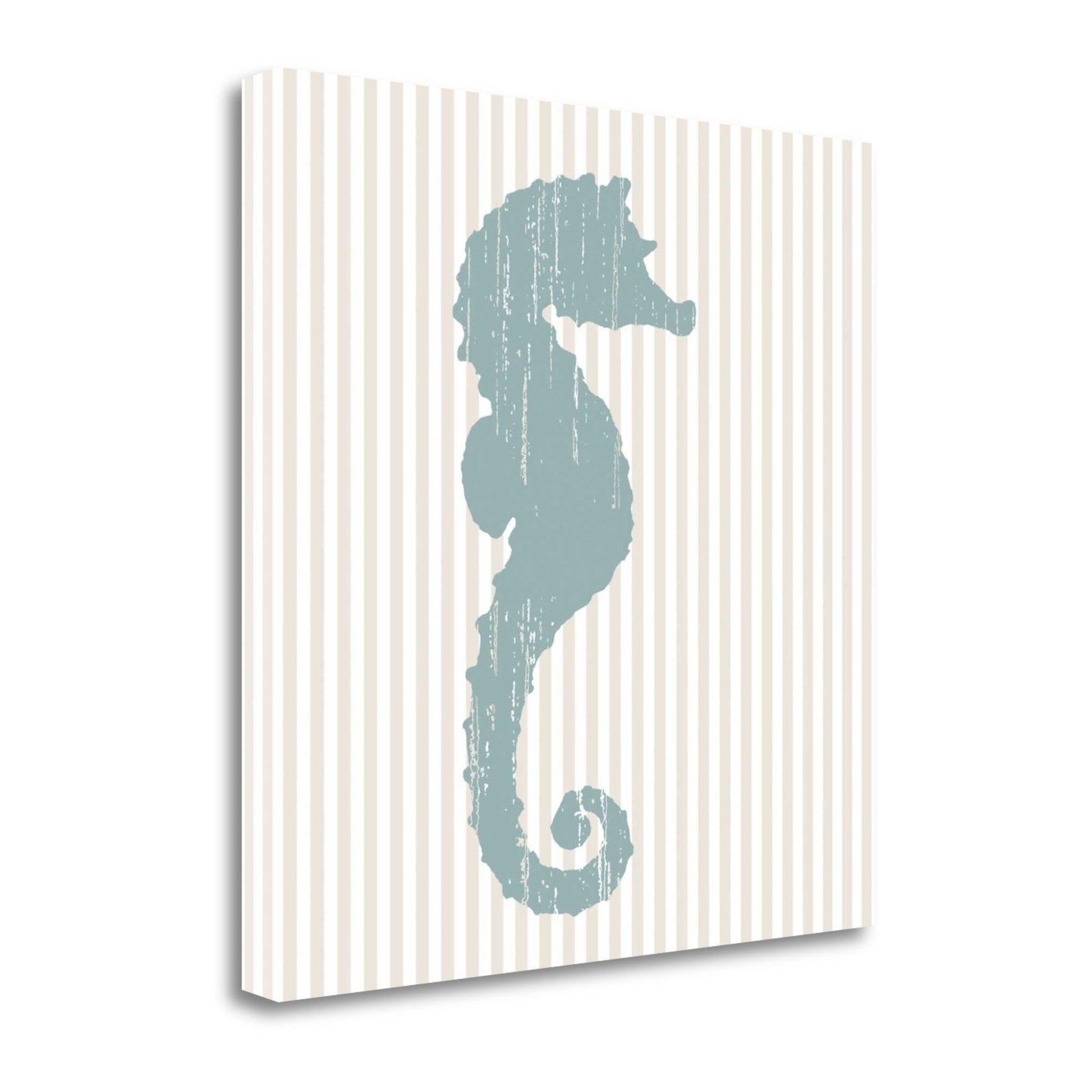 HomeRoots 24" Aqua Seahorse Tan Striped Background Giclee Wrap Canvas Wall Art