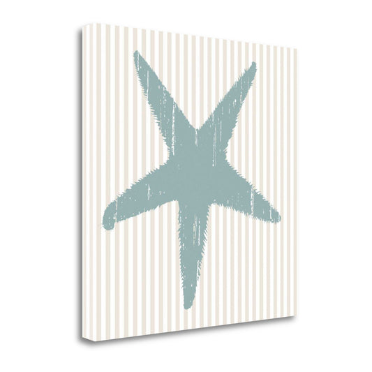 HomeRoots 24" Aqua Starfish Tan Striped Background Giclee Wrap Canvas Wall Art