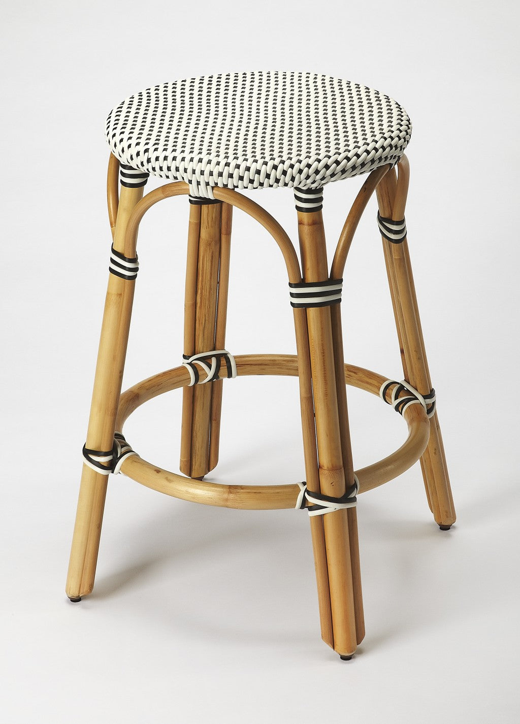 HomeRoots 24" Backless Counter Height Bar Chair With Footrest in Black and Wood Brown Finish