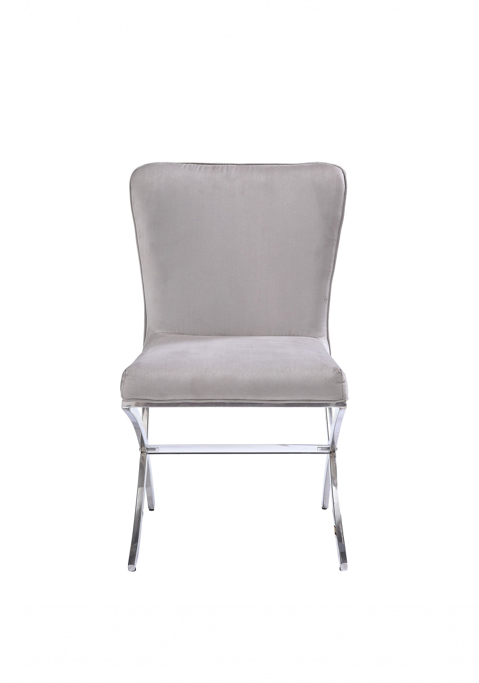 HomeRoots 24" Beige Velvet And Silver Parsons Chair