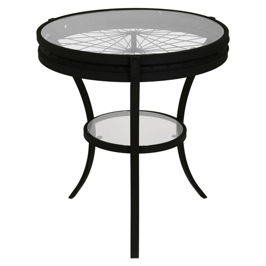 HomeRoots 24" Black And Clear Glass Round End Table With Shelf
