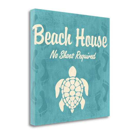 HomeRoots 24" Blue Beach House Signage Giclee Print on Gallery Wrap Canvas Wall Art