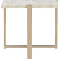 HomeRoots 24" Brass And White Faux Marble End Table