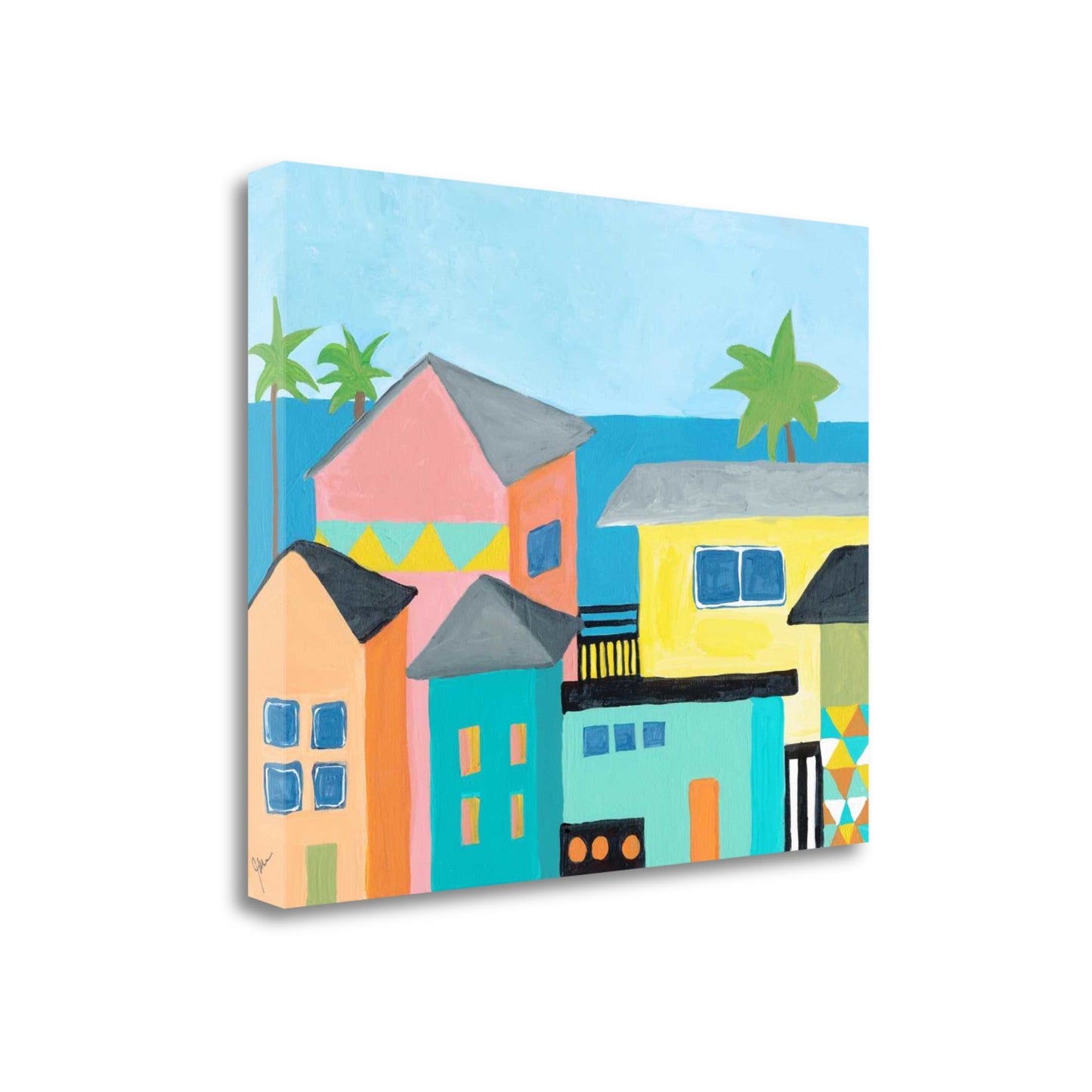HomeRoots 24" Colorful Beachfront Houses Print on Gallery Wrap Canvas Wall Art