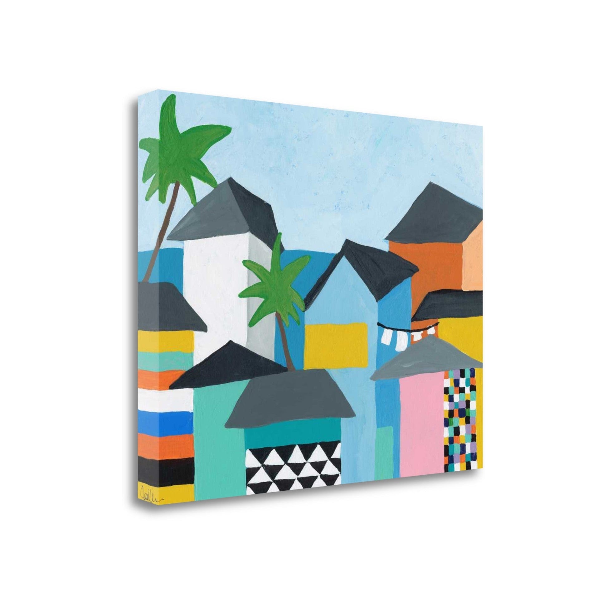 HomeRoots 24" Colorful Beachfront Houses Print on Gallery Wrap Canvas Wall Art