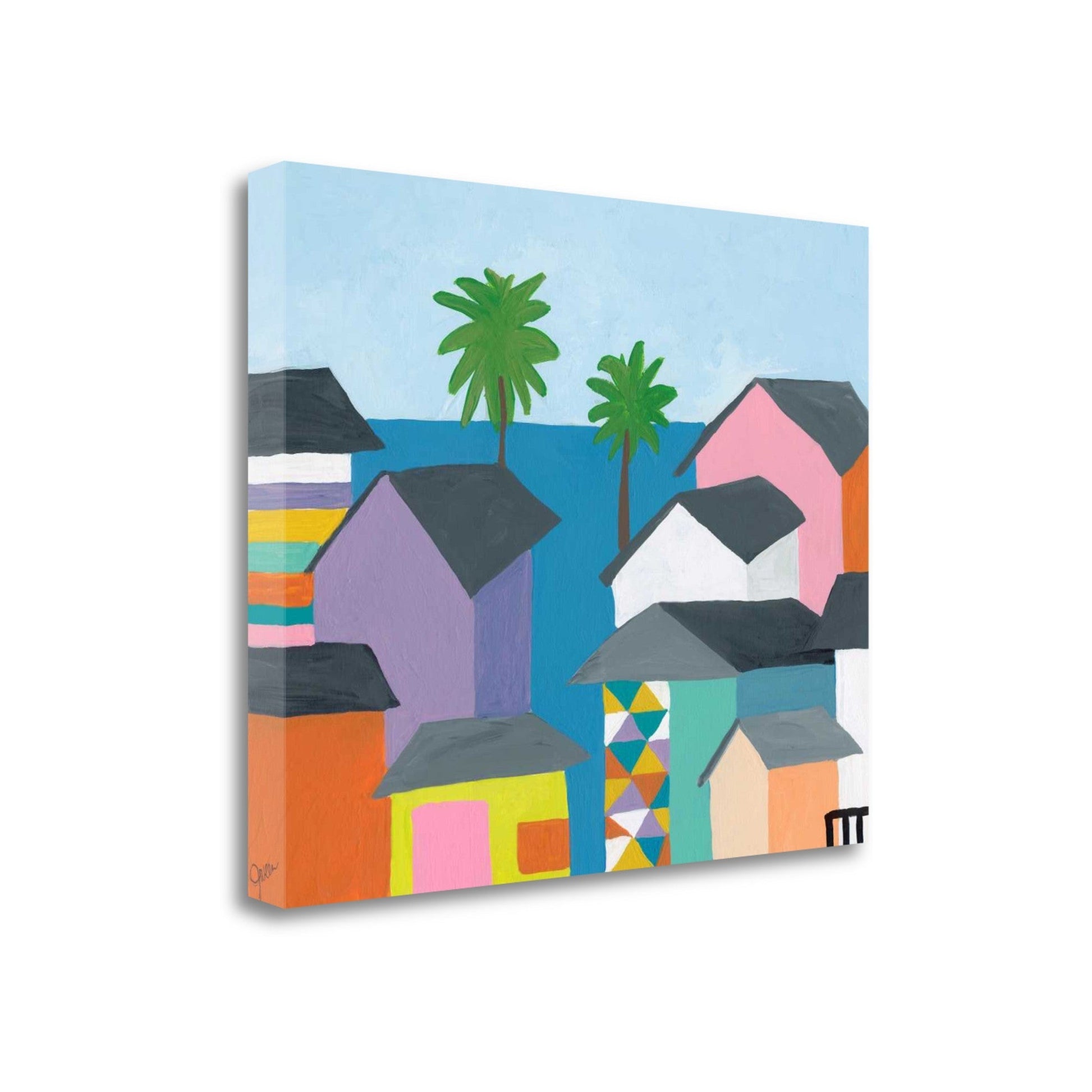 HomeRoots 24" Colorful Beachfront Houses Print on Gallery Wrap Canvas Wall Art