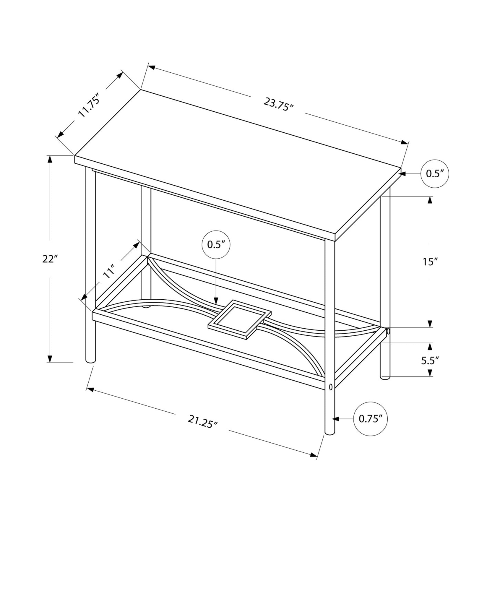 HomeRoots 24" Console Table With Storage in Taupe And Black Finish