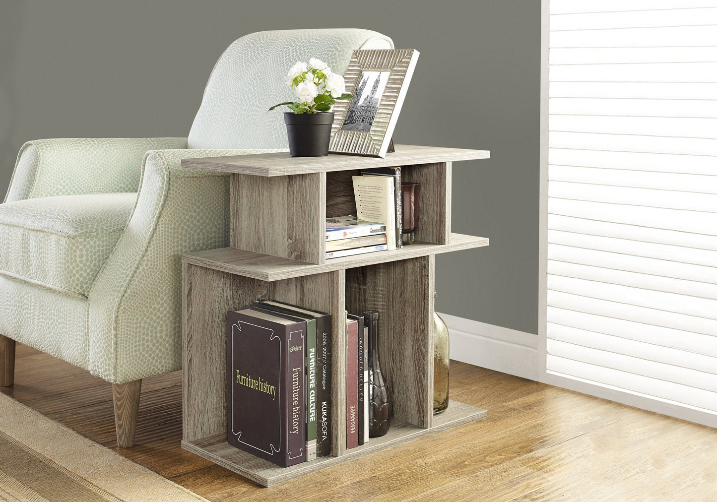 HomeRoots 24" Deep Taupe End Table With 6 Shelves