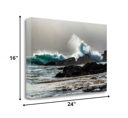 HomeRoots 24" Dramatic Crashing Wave Giclee Wrap Canvas Wall Art