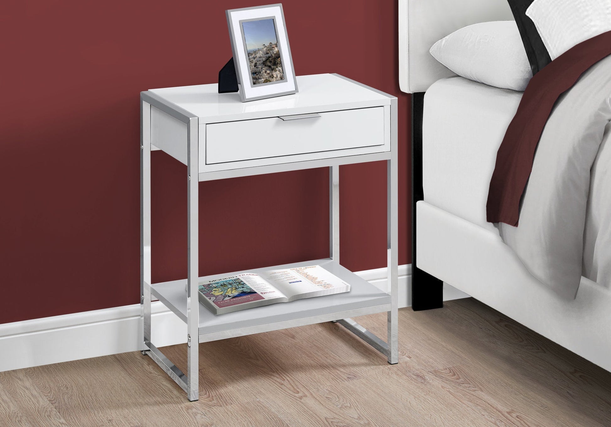 HomeRoots 24" End Table With Drawer And Shelf in Silver and White Finish