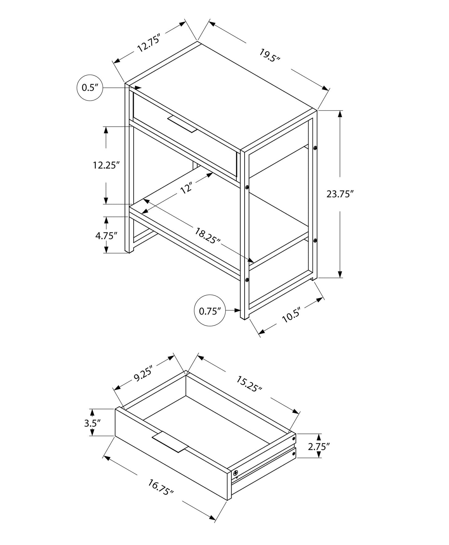 HomeRoots 24" End Table With Drawer And Shelf in Silver and White Finish