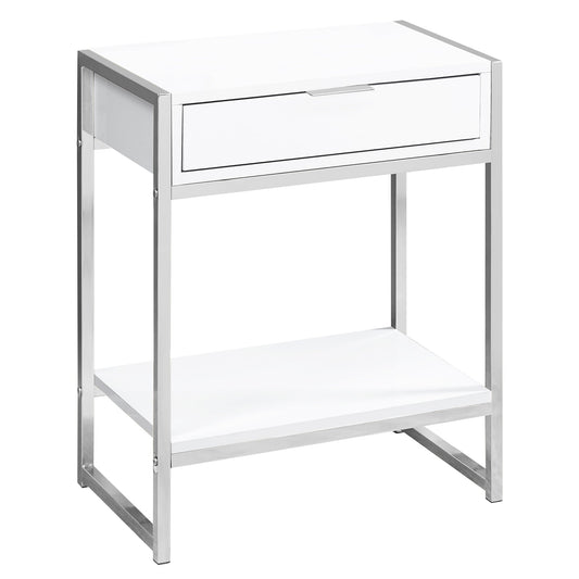 HomeRoots 24" End Table With Drawer And Shelf in Silver and White Finish