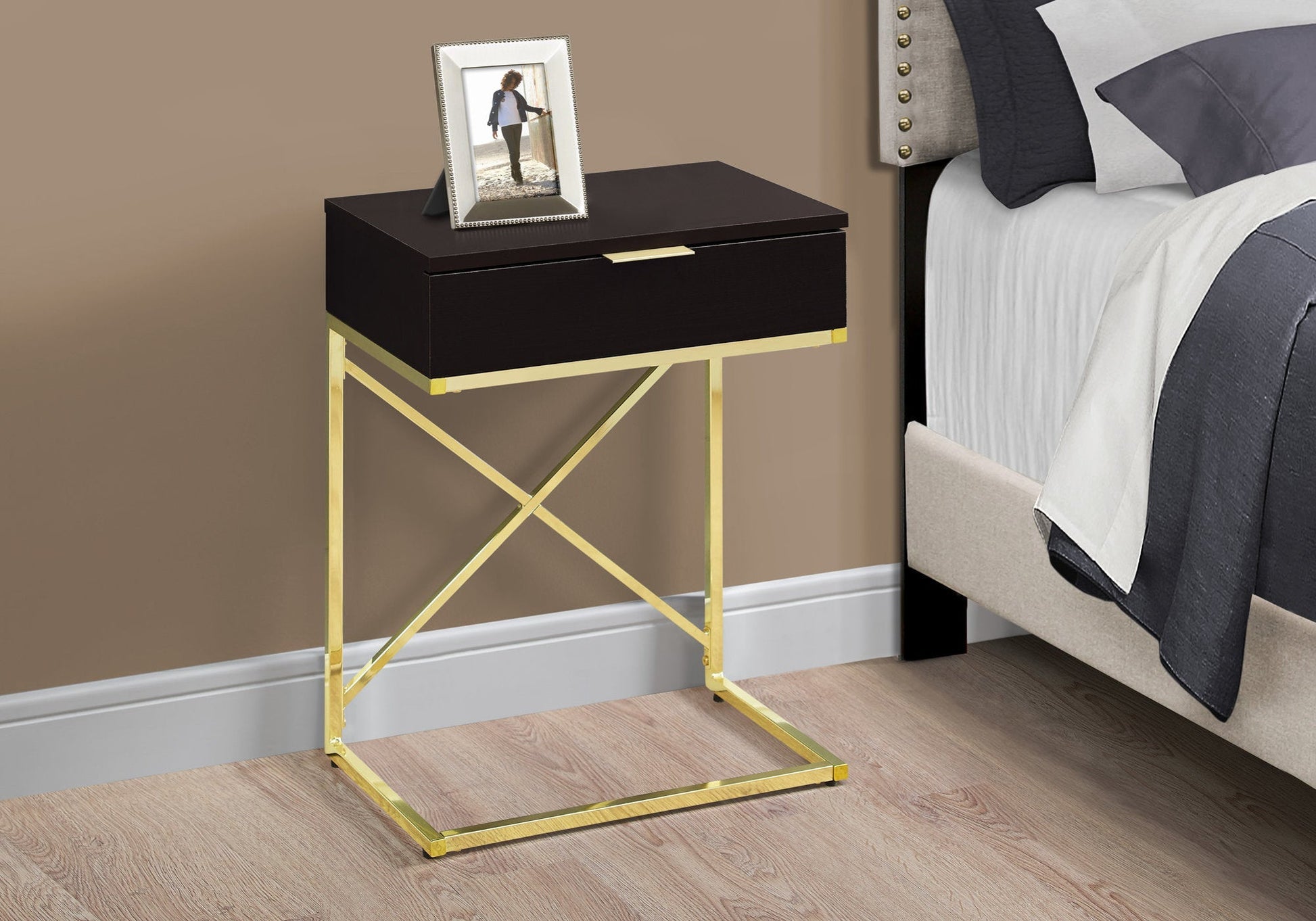 HomeRoots 24" End Table With Drawer in Gold and Black Finish