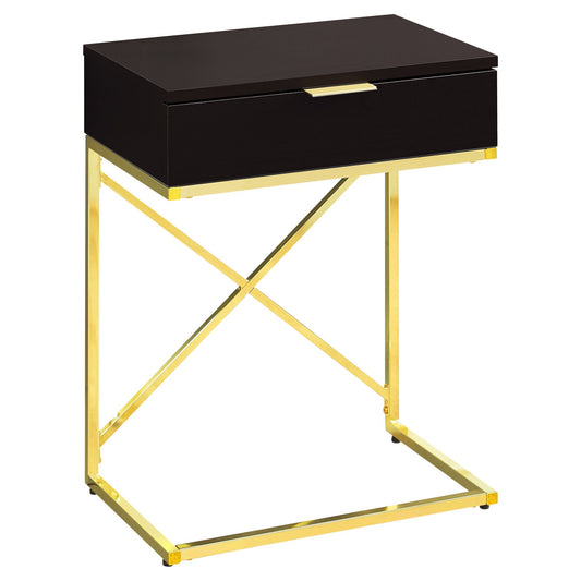 HomeRoots 24" End Table With Drawer in Gold and Black Finish