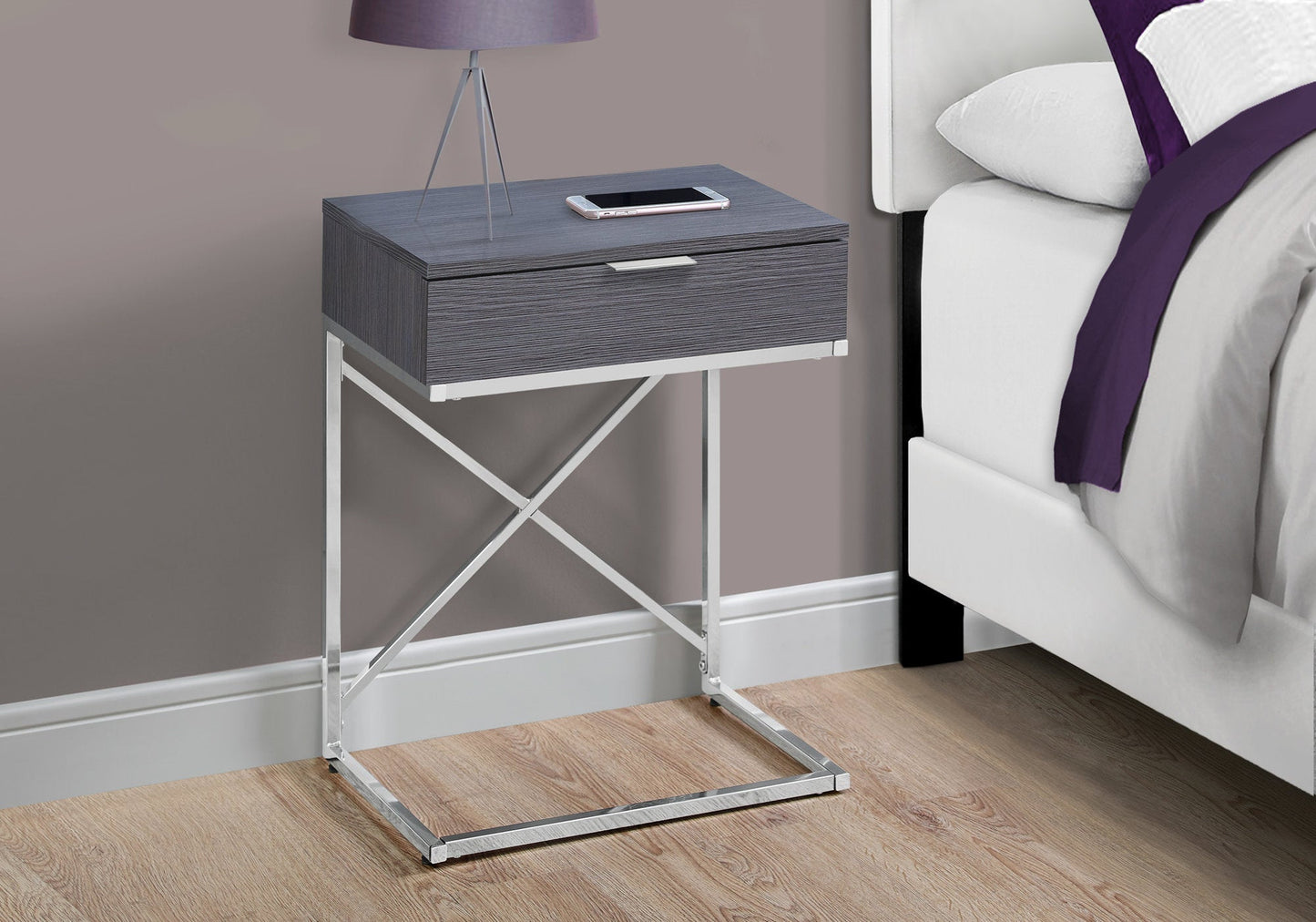 HomeRoots 24" End Table With Drawer in Silver and Gray Finish