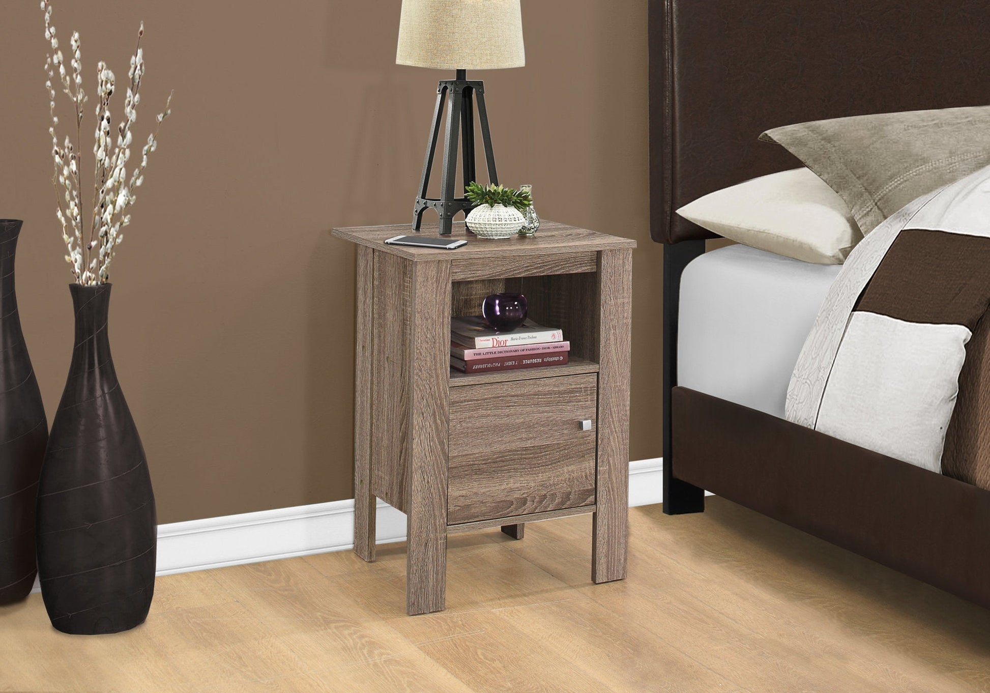 HomeRoots 24" End Table With Shelf in Deep Taupe Finish