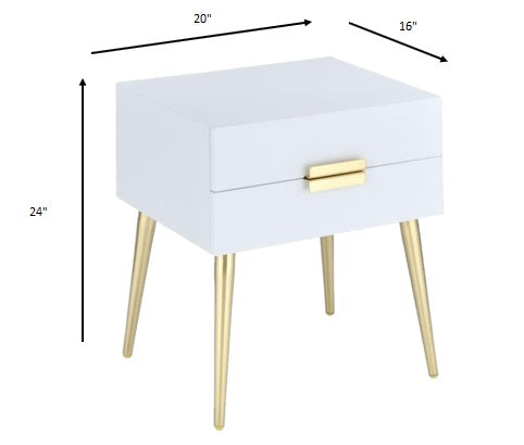 HomeRoots 24" End Table With Two Drawers in Gold and White Finish