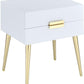 HomeRoots 24" End Table With Two Drawers in Gold and White Finish