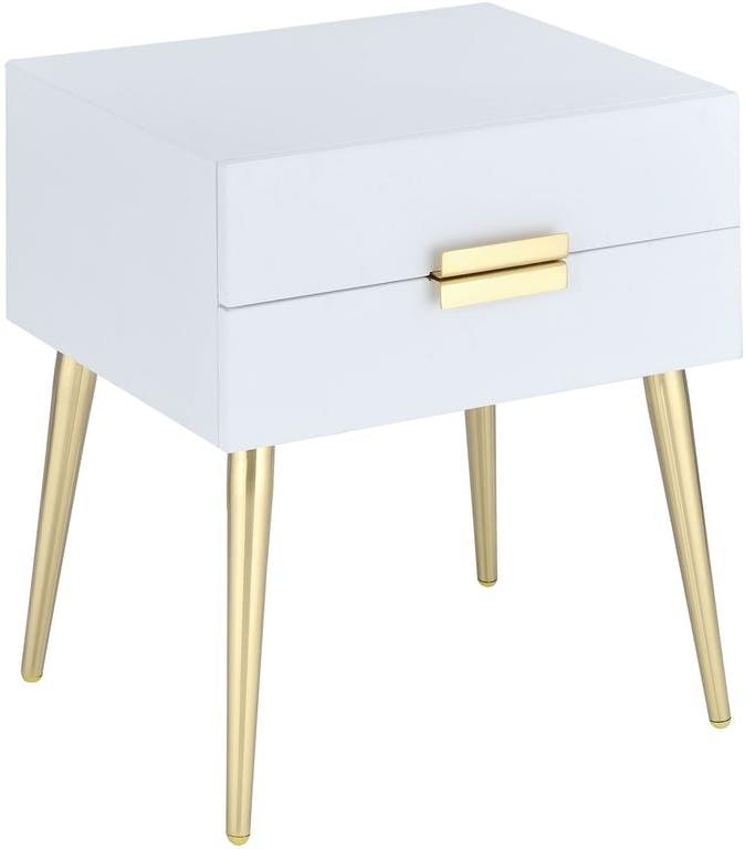 HomeRoots 24" End Table With Two Drawers in Gold and White Finish