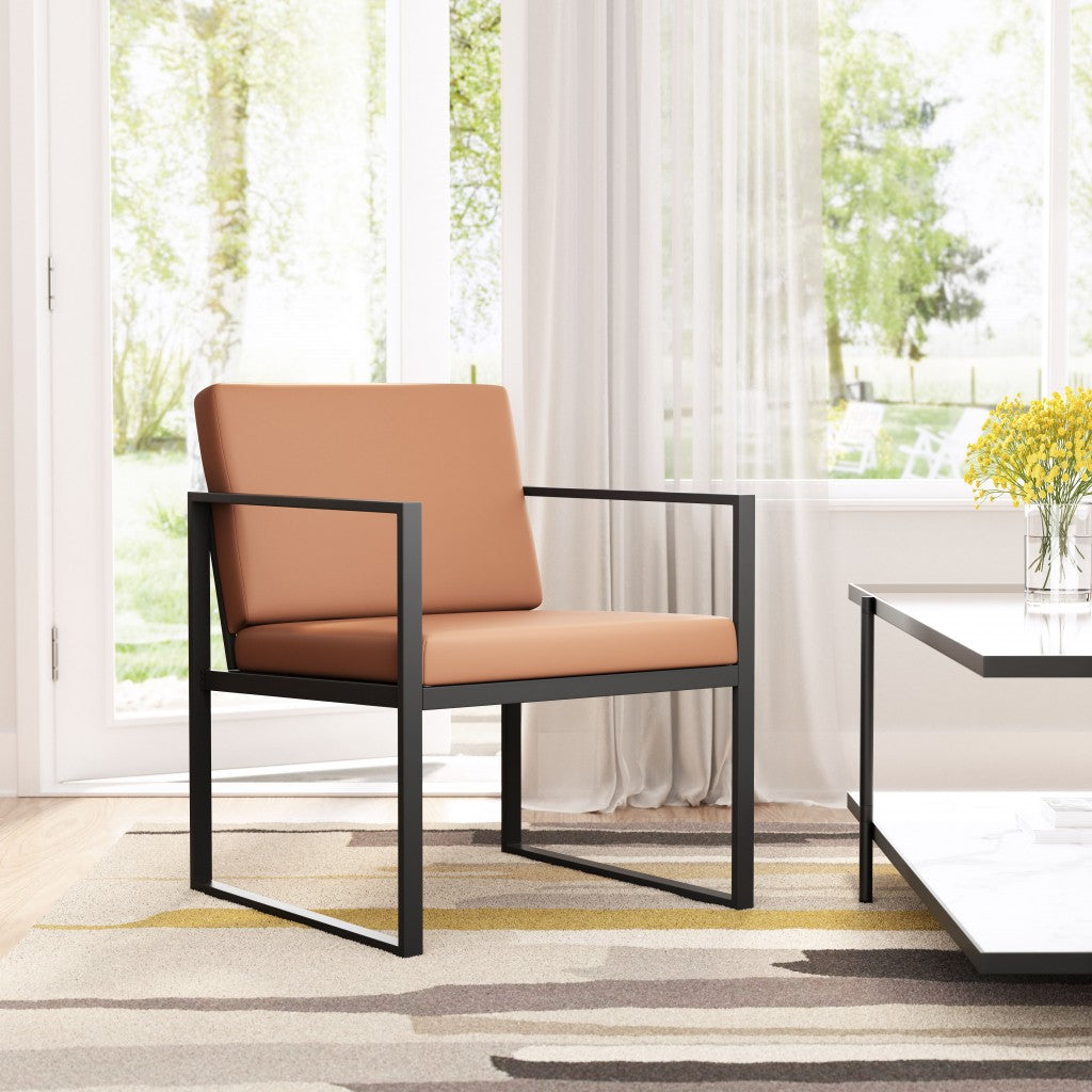 HomeRoots 24" Faux Leather Arm Chair in Brown and Black Finish