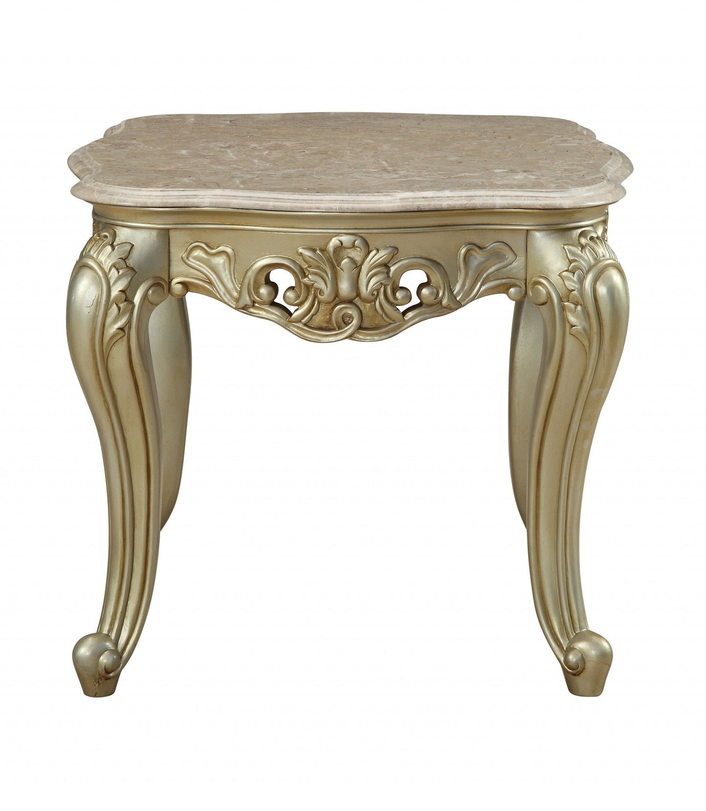 HomeRoots 24" Faux Marble Mirrored End Table With Antiqued White Finish
