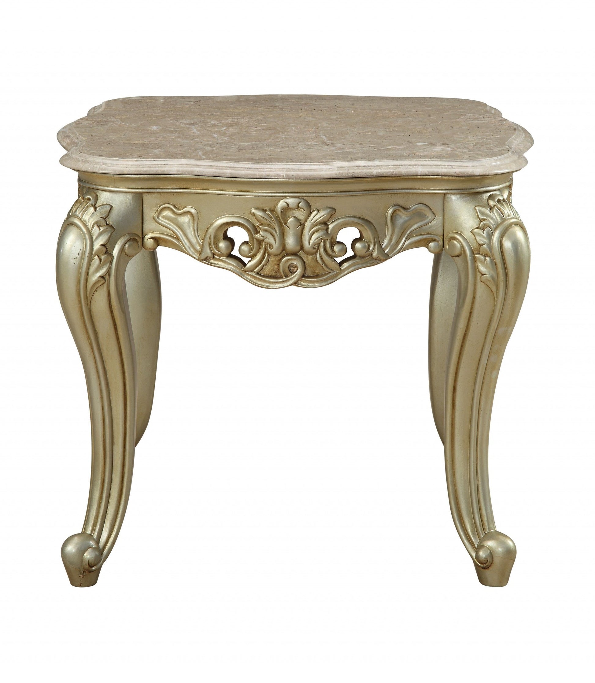 HomeRoots 24" Faux Marble Mirrored End Table With Antiqued White Finish