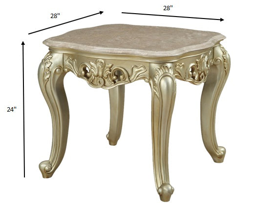 HomeRoots 24" Faux Marble Mirrored End Table With Antiqued White Finish