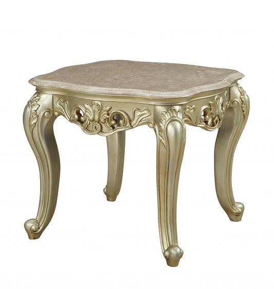 HomeRoots 24" Faux Marble Mirrored End Table With Antiqued White Finish
