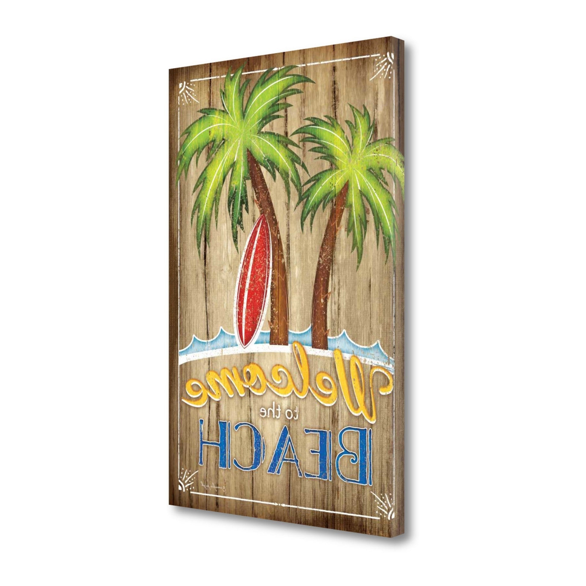HomeRoots 24" Faux Wooden Beach Signboard Giclee Wrap Canvas Wall Art