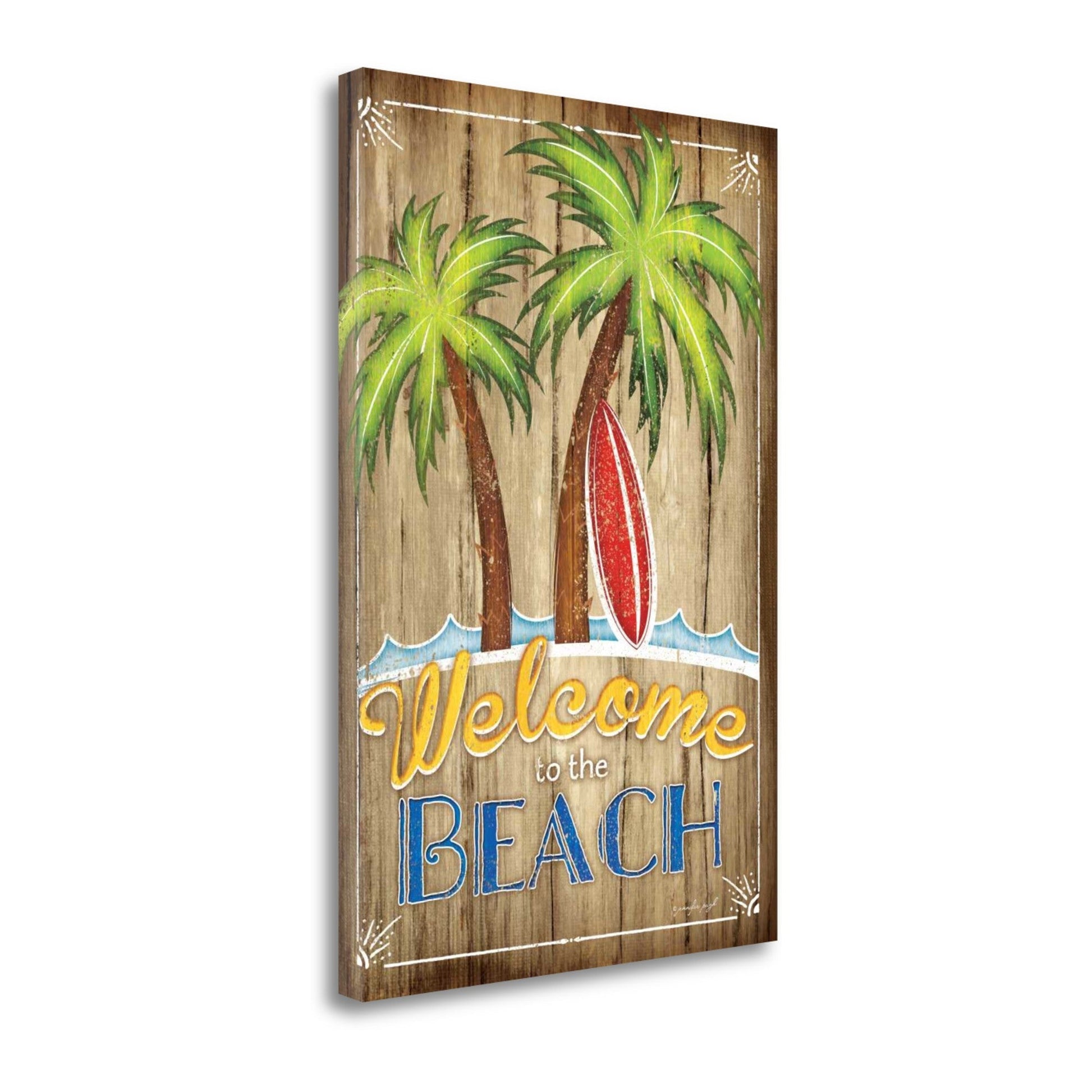 HomeRoots 24" Faux Wooden Beach Signboard Giclee Wrap Canvas Wall Art