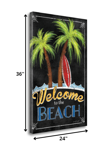 HomeRoots 24" Faux Wooden Black Beach Signboard Giclee Wrap Canvas Wall Art