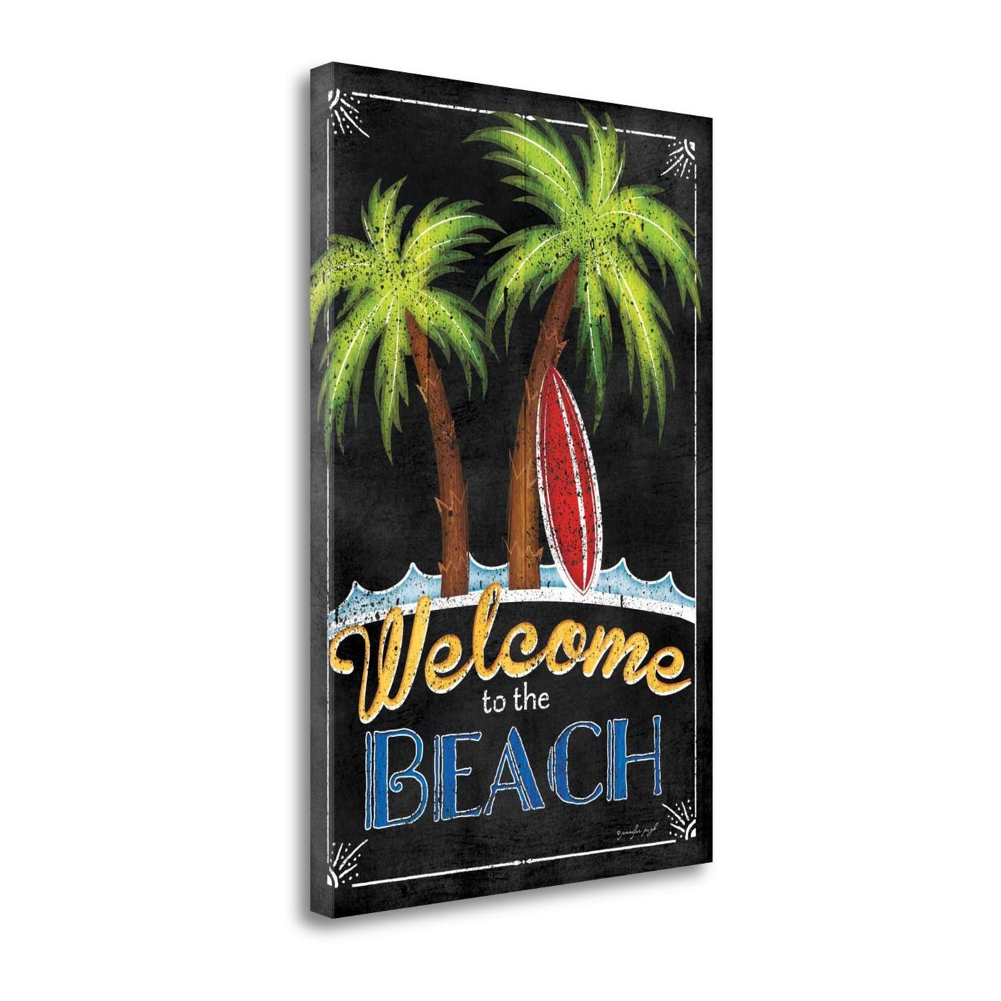 HomeRoots 24" Faux Wooden Black Beach Signboard Giclee Wrap Canvas Wall Art