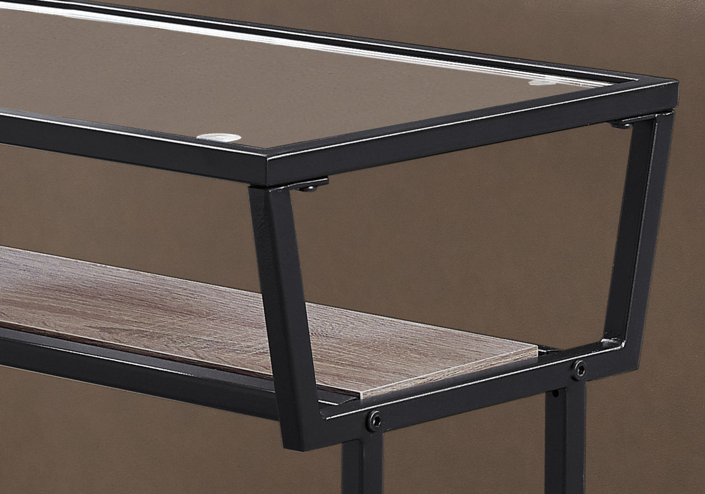 HomeRoots 24" Glass Console Table With Storage in Clear and Black Finish
