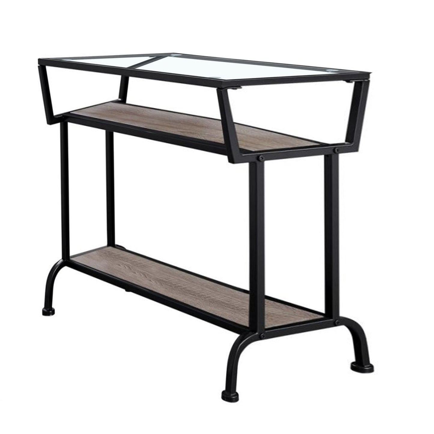 HomeRoots 24" Glass Console Table With Storage in Clear and Black Finish