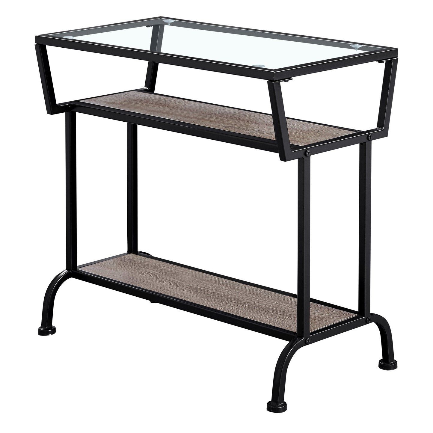 HomeRoots 24" Glass Console Table With Storage in Clear and Black Finish