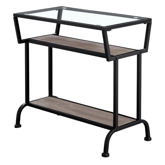 HomeRoots 24" Glass Console Table With Storage in Clear and Black Finish