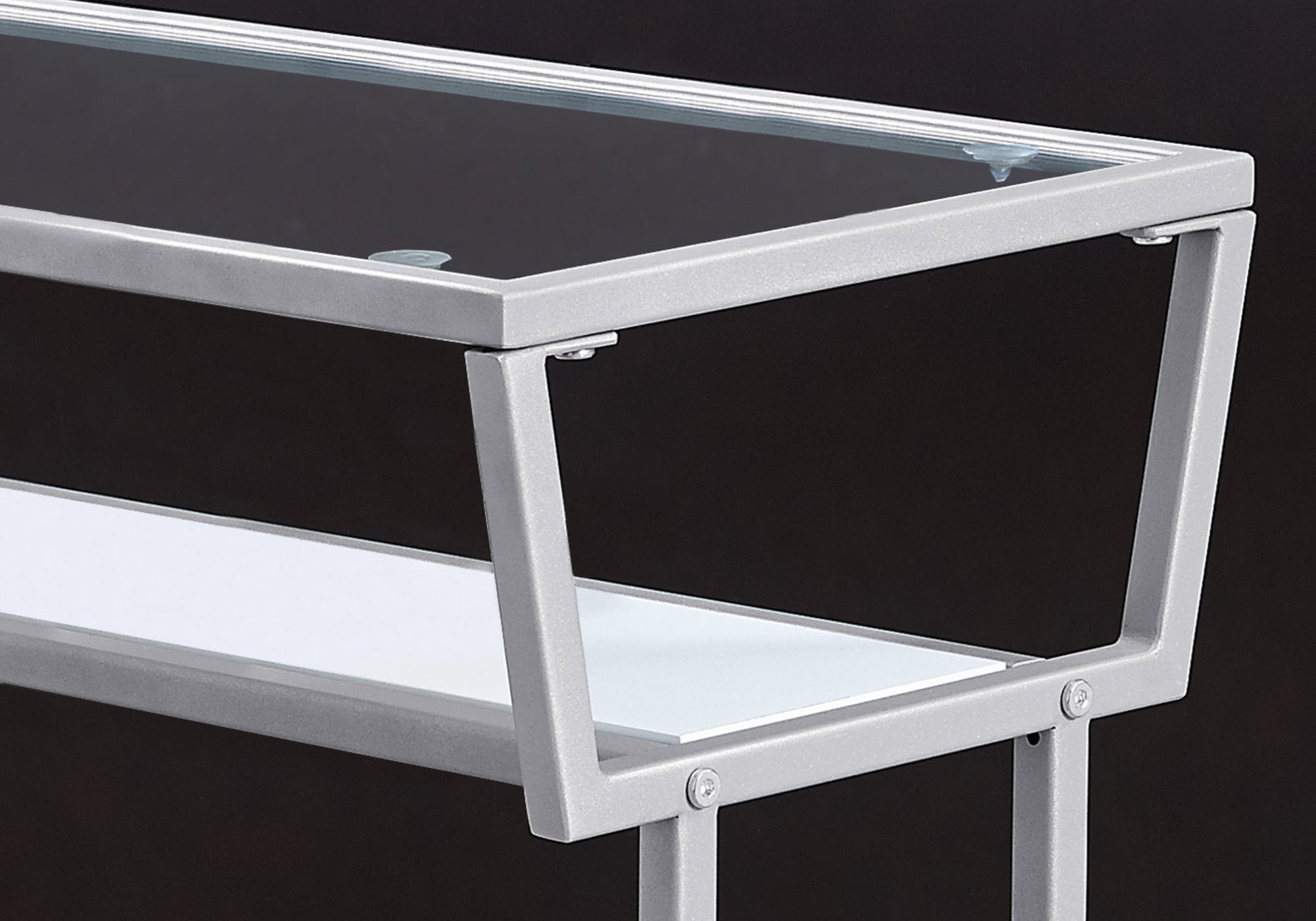 HomeRoots 24" Glass Console Table With Storage in Clear and Silver Finish