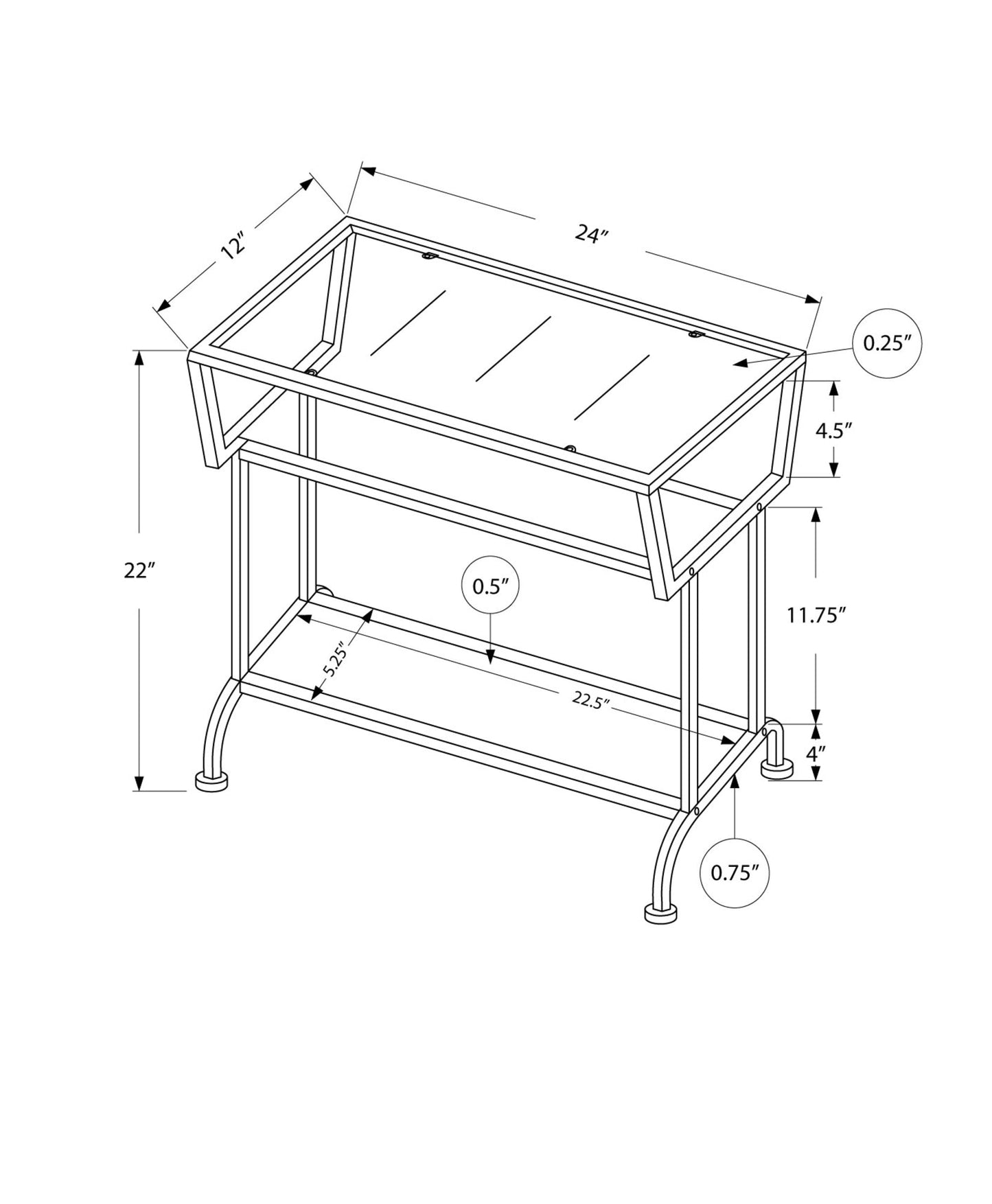 HomeRoots 24" Glass Console Table With Storage in Clear and Silver Finish