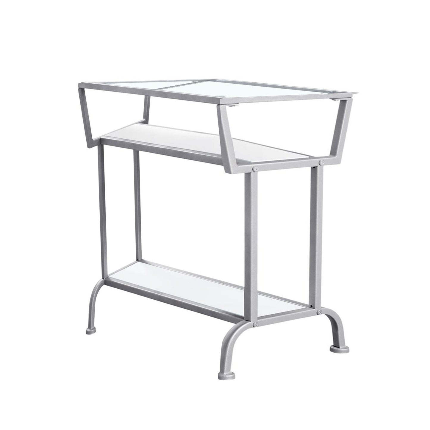 HomeRoots 24" Glass Console Table With Storage in Clear and Silver Finish