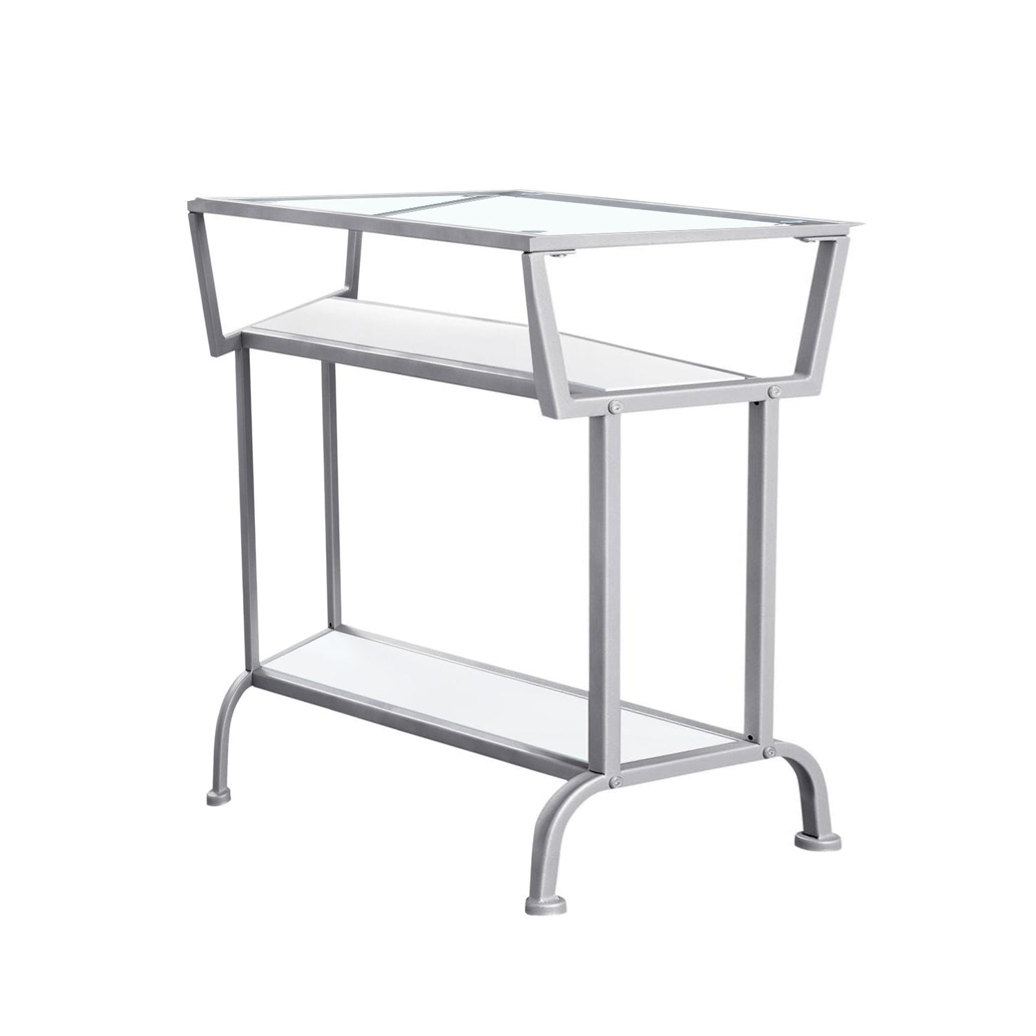 HomeRoots 24" Glass Console Table With Storage in Clear and Silver Finish